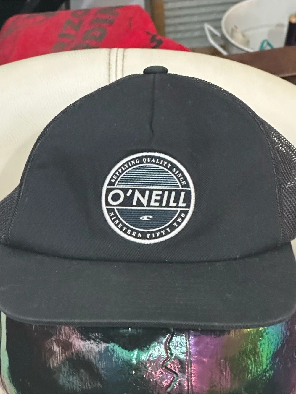 NWOT O'Neill Black Trucker Snapback Hat with Logo Patch